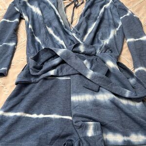 Stylish Blue Tie-Dye Wrap Jumpsuit